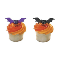 Flying Bat Cupcake Picks - 6Pieces - Black & Purple