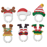 Whimsical Xmas Feet And Hats Cupcake Ring - 6 Pieces