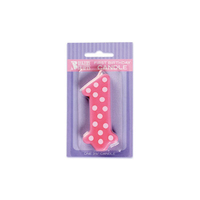 3.25 Inch First Birthday Candle-Pink With Dots Bakery Crafts 