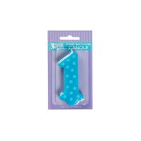 3.25 Inch First Birthday Candle-Blue With Dots Bakery Crafts 