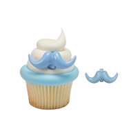 Blue Mustache Cupcake Rings - 6Pieces