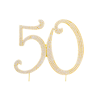 50th Anniversary Gold Diamante Pick 50 Fifty Cake Topper Rhinestone Monogram