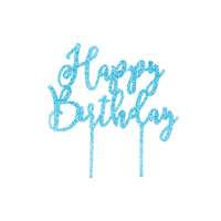 Blue Glitter Happy Birthday - Acrylic Cake Topper 