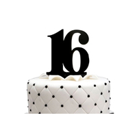 16 Number Acrylic Black Cake Topper - Anniversary Birthday 