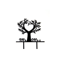 Mr And Mrs Love Heart - Acrylic Wedding Engagement Cake Topper - Black 