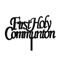 First Holy Communion - Acrylic Cake Topper - Black Glitter 