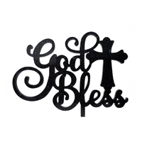 God Bless - Acrylic Cake Topper - Black Glitter