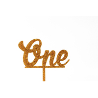 One - Acrylic Birthday Cake Topper - Gold Glitter 