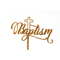 Baptism - Acrylic Cake Topper - Gold Glitter 