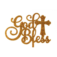 God Bless - Acrylic Cake Topper - Gold Glitter 