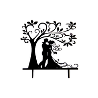 Couple Tree 2 - Acrylic Wedding Engagement Cake Topper - Black 