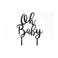 Oh Baby - Acrylic Baby Shower Cake Topper - Silver Mirror 