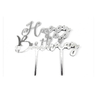 Happy Birthday - Acrylic Cake Topper - Silver Mirror