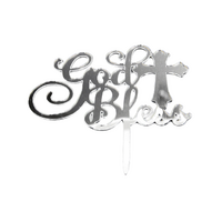 God Bless - Acrylic Cake Topper - Mirror Silver 