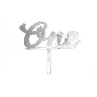 One - Acrylic Birthday Cake Topper - Silver Mirror 