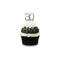 Mini Number 30 - Silver Glitter Acrylic Cake Topper - Cupcake Pick