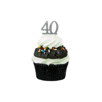 Mini Number 40 - Silver Glitter Acrylic Cake Topper - Cupcake Pick