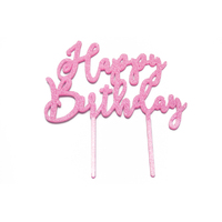 Happy Birthday - Acrylic Cake Topper - Pink Glitter 