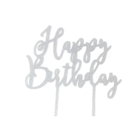 Happy Birthday - Acrylic Cake Topper - Silver Glitter 