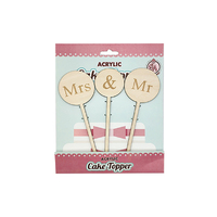 Mr And Mrs Individual Round Wood Engagement/Wedding Cake Topper