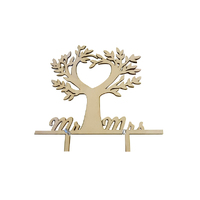 Mr And Mrs Love Heart Tree Wood Look Acrylic Engagement/Wedding Cake Topper