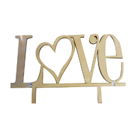 Love Heart Script Wood Look Acrylic Engagement/Wedding Cake Topper