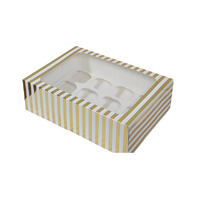 12 Holds Gold White Stripe Cupcake Box Iconic Cake Art