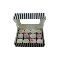 12 Holds Black & White Stripe Cupcake Box - 4 Inch Deep