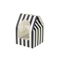 1 Single Black And White Stripe Cupcake Box With White Base