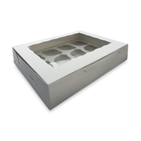 12 Holds White Cupcake Box With White Base - 4 Inch Deep