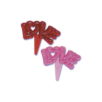 Fancy Love Script - Red & Pink - Cupcake Picks - 8 Pieces