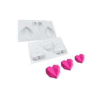 3 Cavity 3D Geometric Diamond Heart Silicone Cake Mould