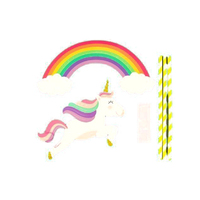 Rainbow And Unicorn Yellow Paper Cake Topper Set