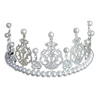 Silver Pearl Accent Tiara / Crown- 145mm Diameter - Cake Topper