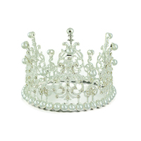 Silver 8 Petal Faux Pearl Accent Crown / Tiara - 120mm Diameter - Cake Topper